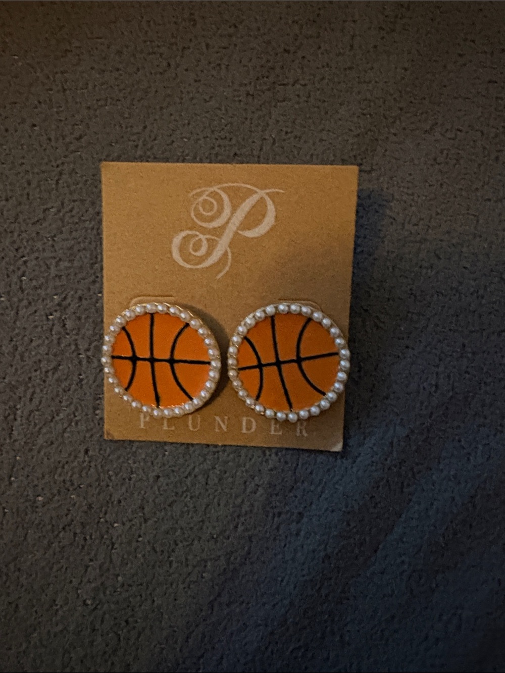 Plunder Orange Basketball Pearl-Trim Stud Earrings